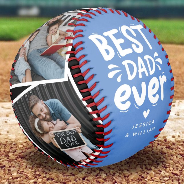 Modern Best Dad Ever 4 Photo Fathers Gift Baseball (Creator Uploaded)