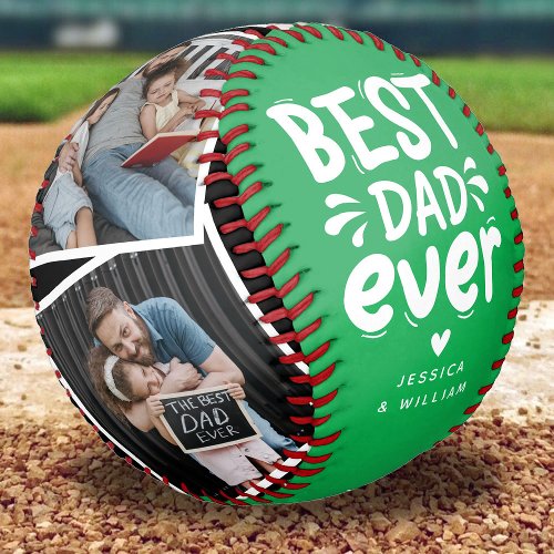 Modern Best Dad Ever 4 Photo Fathers Gift Baseball