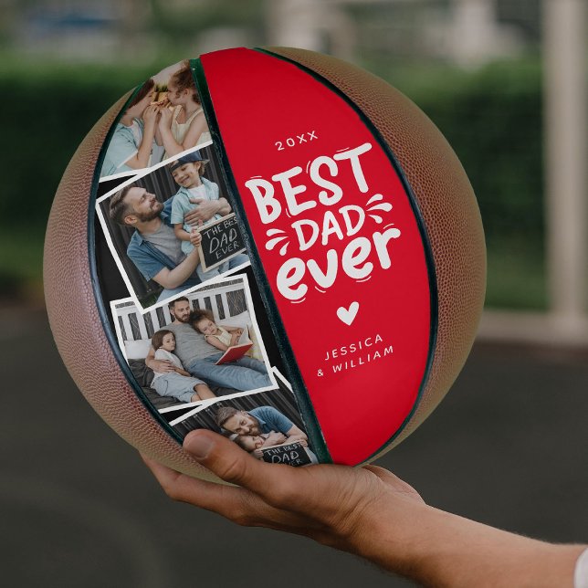 Modern Best Dad Ever 4 Photo Fathers Gift Basketball (Creator Uploaded)
