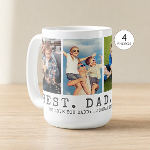 Modern BEST DAD EVER 4 Photos Personalized Coffee Mug
