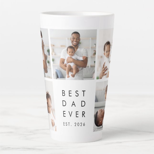 Modern Best Dad Ever 5 Photo Latte Mug (Front)