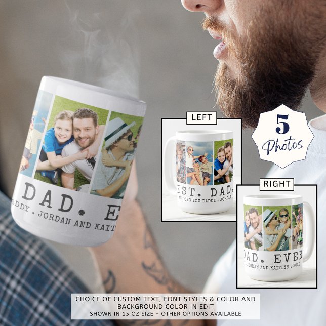 Modern BEST DAD EVER 5 Photos Personalized Coffee Mug (Creator Uploaded)