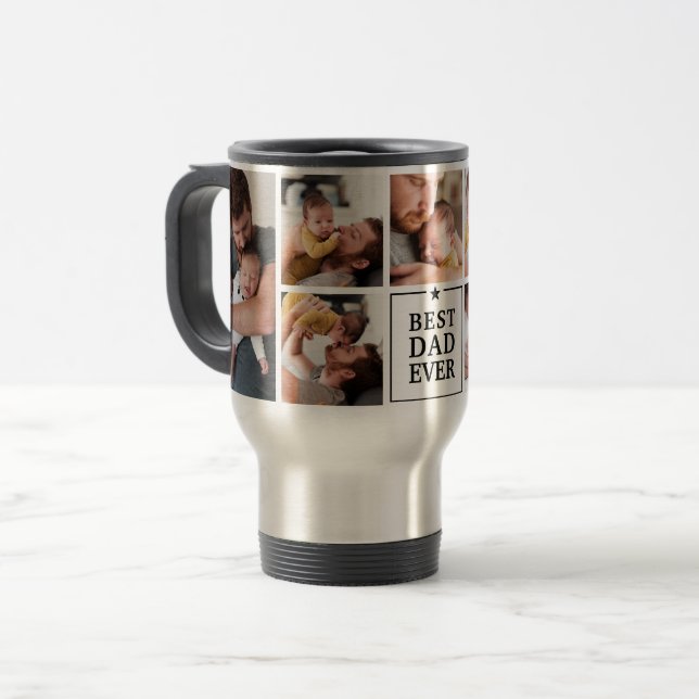 Modern Best Dad Ever 7-Photo Collage Travel Mug (Front Left)