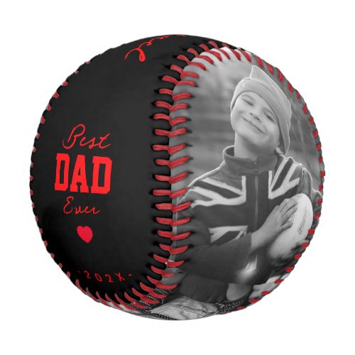 Modern Best Dad Ever Black Red Custom Name Baseball