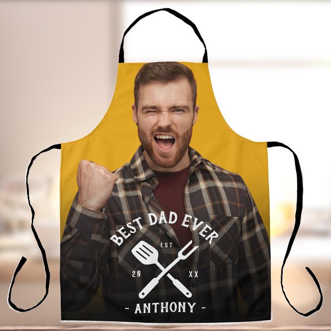 Modern Best DAD Ever Cool Name Photo Men's Apron (Creator Uploaded)