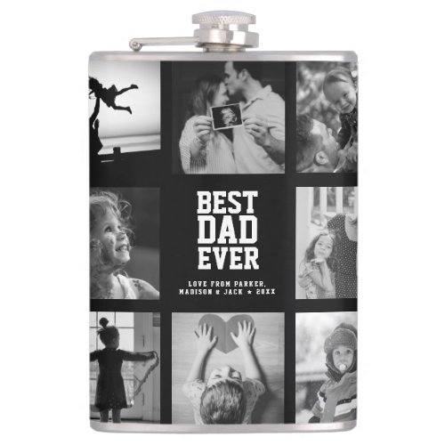 Modern BEST DAD EVER Cool Unique Photo Collage Flask