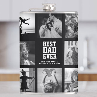 Modern BEST DAD EVER Cool Unique Photo Collage Flask