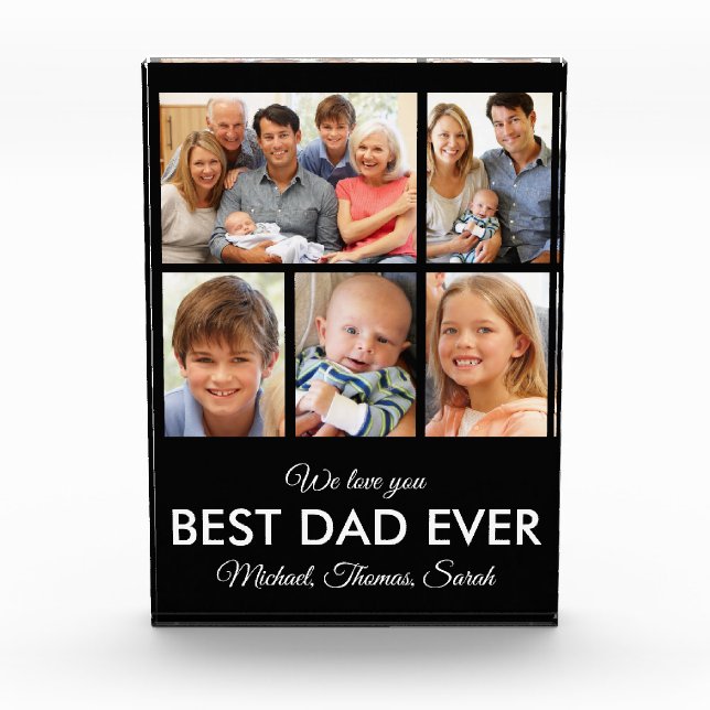 Modern Best Dad Ever Custom Father Photo Collage Block (Front)
