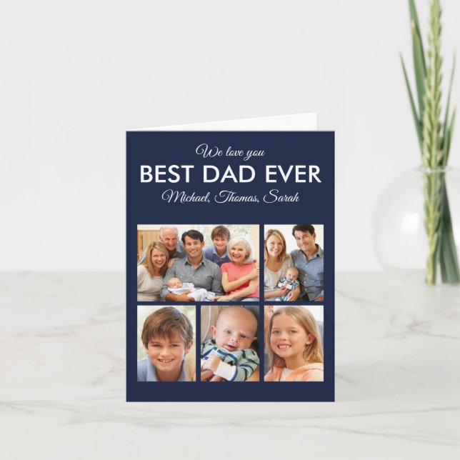 Modern Best Dad Ever Custom Father Photo Collage Card (Front)