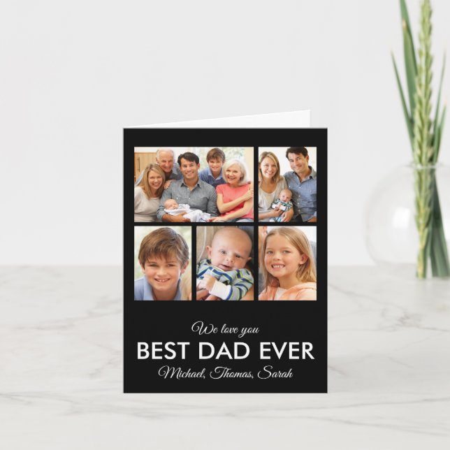 Modern Best Dad Ever Custom Father Photo Collage Card (Front)