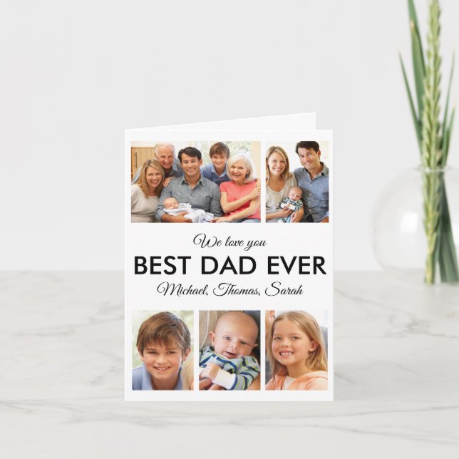 Modern Best Dad Ever Custom Father Photo Collage Card (Front)