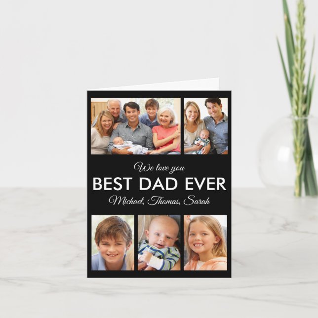 Modern Best Dad Ever Custom Father Photo Collage Card (Front)