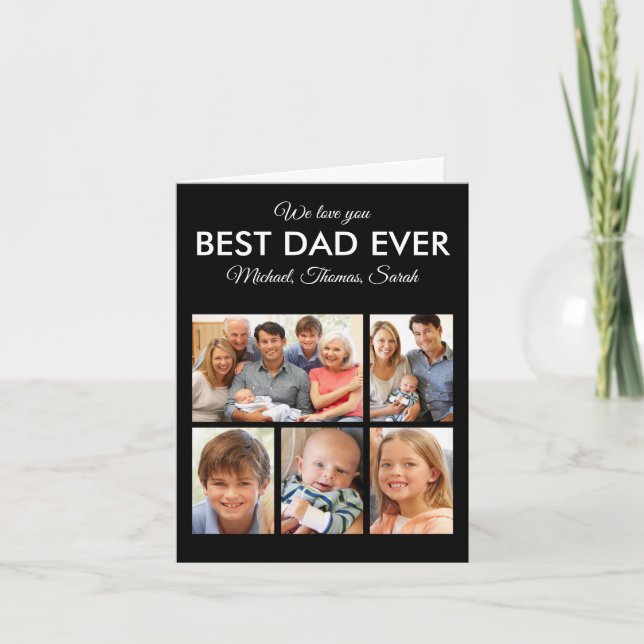 Modern Best Dad Ever Custom Father Photo Collage Card (Front)