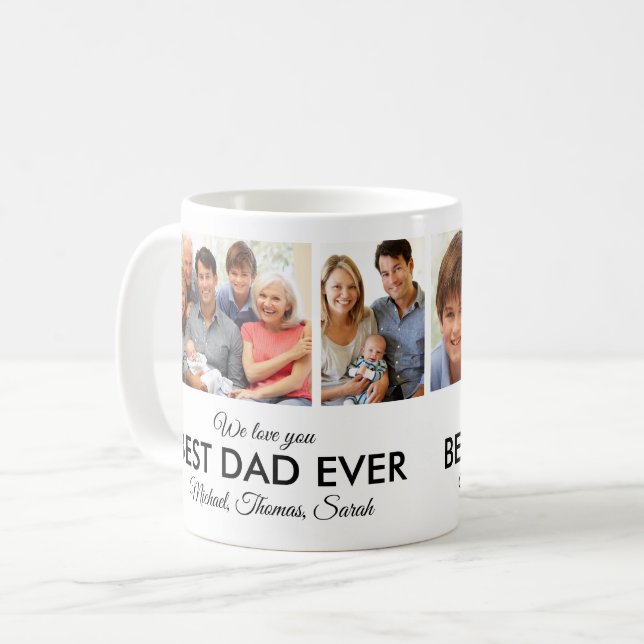 Modern Best Dad Ever Custom Father Photo Collage Coffee Mug (Front Left)