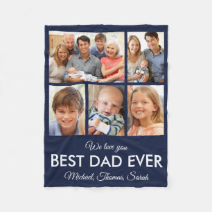 Modern Best Dad Ever Custom Father Photo Collage Fleece Blanket