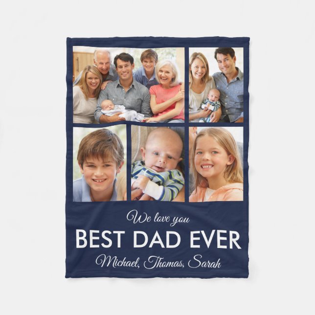 Modern Best Dad Ever Custom Father Photo Collage Fleece Blanket (Front)