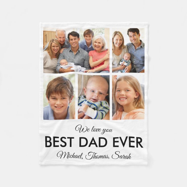 Modern Best Dad Ever Custom Father Photo Collage Fleece Blanket (Front)