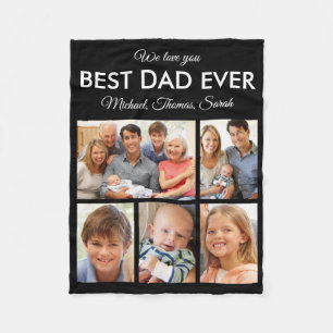 Modern Best Dad Ever Custom Father Photo Collage Fleece Blanket