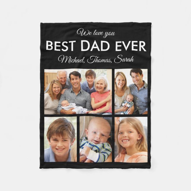 Modern Best Dad Ever Custom Father Photo Collage Fleece Blanket (Front)