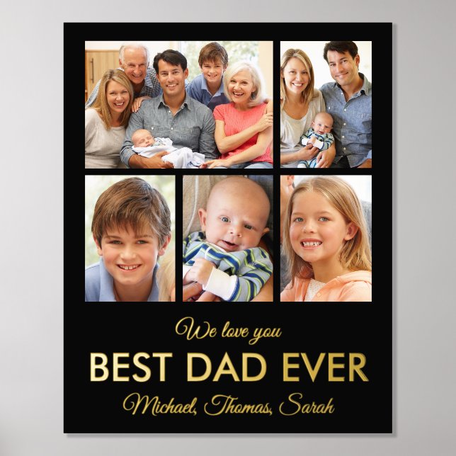 Modern Best Dad Ever Custom Father Photo Collage Foil Prints (Front)