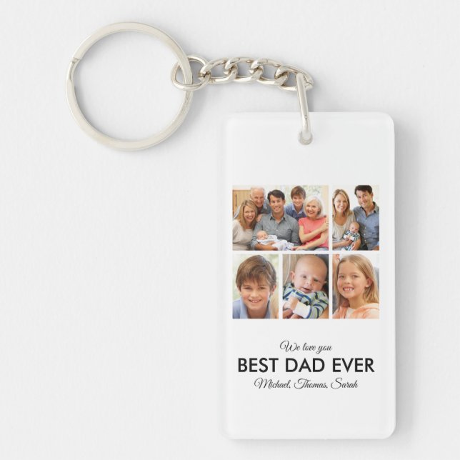 Modern Best Dad Ever Custom Father Photo Collage Keychain (Front)