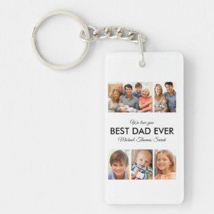 Modern Best Dad Ever Custom Father Photo Collage Keychain