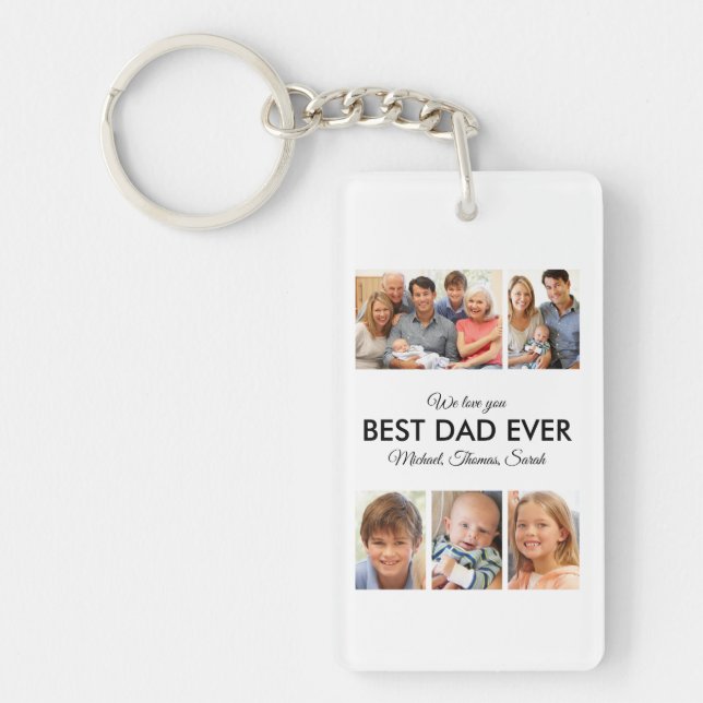 Modern Best Dad Ever Custom Father Photo Collage Keychain (Front)