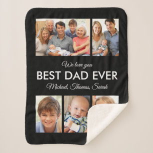 Modern Best Dad Ever Custom Father Photo Collage Sherpa Blanket