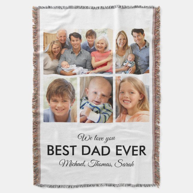 Modern Best Dad Ever Custom Father Photo Collage Throw Blanket (Front Vertical)