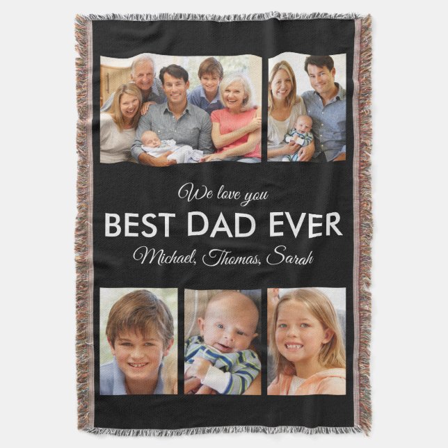 Modern Best Dad Ever Custom Father Photo Collage Throw Blanket (Front Vertical)