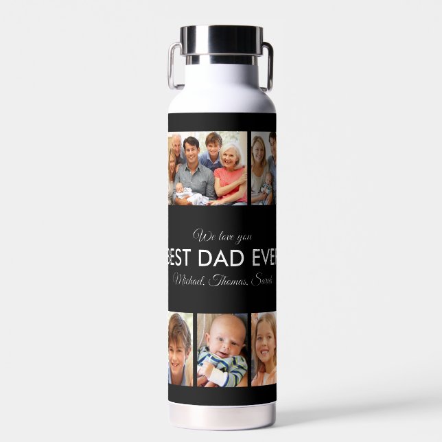 Modern Best Dad Ever Custom Father Photo Collage Water Bottle (Front)