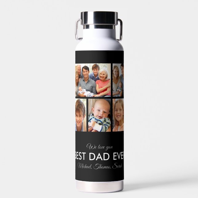 Modern Best Dad Ever Custom Father Photo Collage Water Bottle (Front)