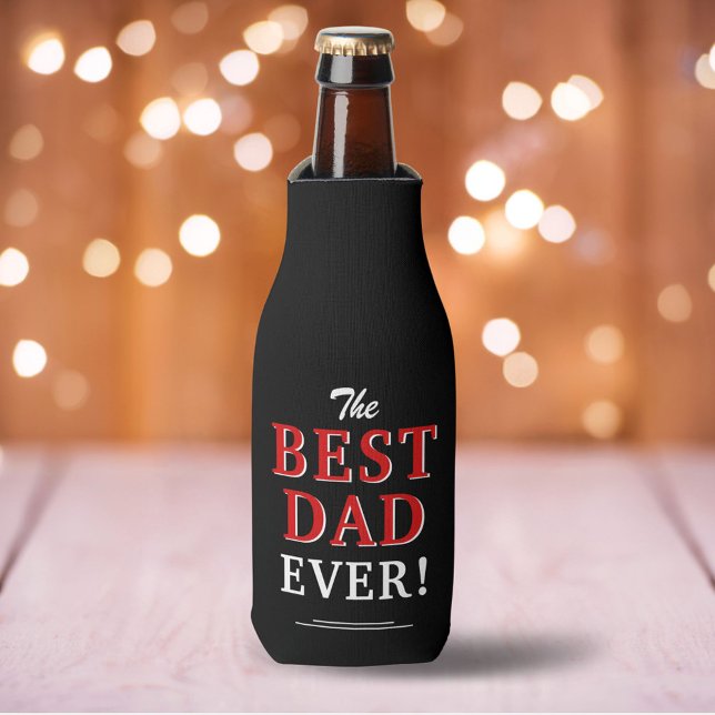 Modern Best Dad Ever Father Black Typography  Bottle Cooler (Creator Uploaded)