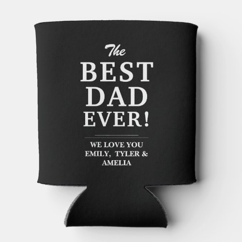 Modern Best Dad Ever Father`s Day 2 Photo Collage  Can Cooler - Modern Best Dad Ever Father`s Day 2 Photo Collage Can Cooler. A perfect gift for a dad or a new dad on a Father`s Day. The best dad ever two photo template can cooler. Personalize it with two photos and names. The background is white and the text is a trendy black and red typography. You can change any text or erase it.
