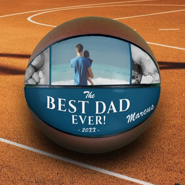 Modern Best Dad Ever Father`s Day 3 Photo Collage Basketball