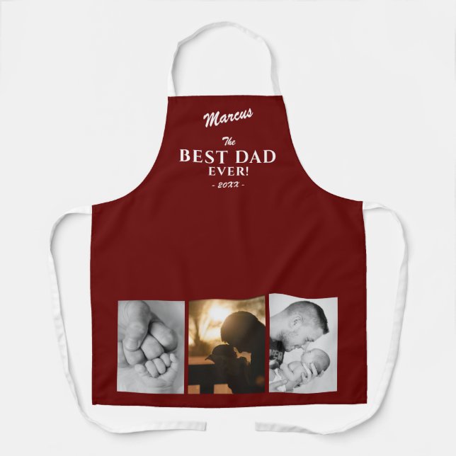 Modern Best Dad Ever Father`s Day Keepsake 3 Photo Apron (Front)