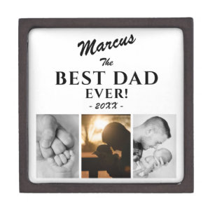 Modern Best Dad Ever Father`s Day Keepsake 3 Photo Gift Box