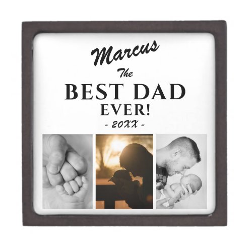 Modern Best Dad Ever Fathers Day Keepsake 3 Photo Gift Box