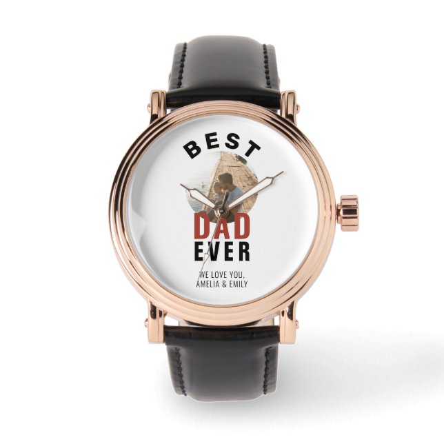 Modern Best Dad Ever Father`s Day Round Photo  Watch (Front)