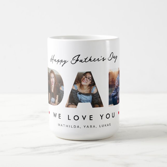 Modern Best Dad Ever Father's Day 3 Photo Collage Coffee Mug (Center)