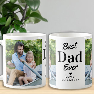 Modern Best DAD Ever Father's Day Custom 2 Photo Coffee Mug