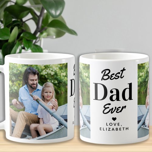 Modern Best DAD Ever Fathers Day Custom 2 Photo Coffee Mug