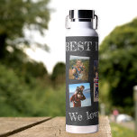 Modern best dad ever Father's Day photo collage Water Bottle<br><div class="desc">Best dad ever bold white typography on dark grey charcoal chalkboard water bottle - personalized Father's Day or birthday keepsake gift for daddy with your 5 photos,  your text,  and your signature.</div>