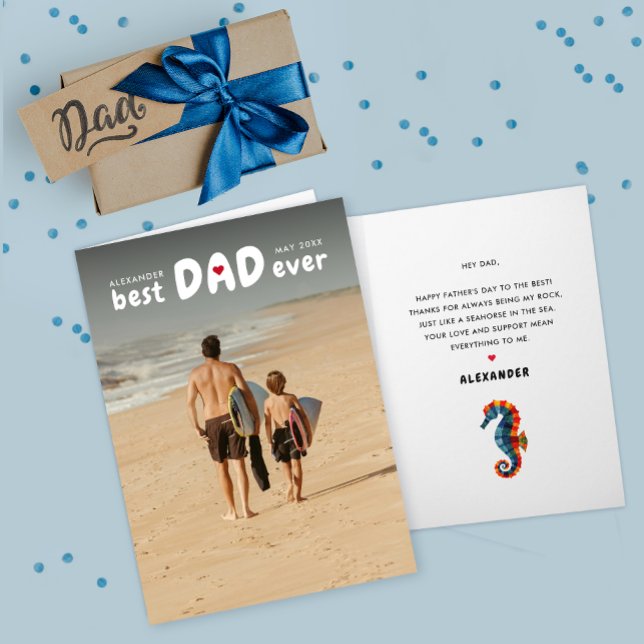 Modern Best Dad Ever Father's Day Seahorse Photo Card (Creator Uploaded)