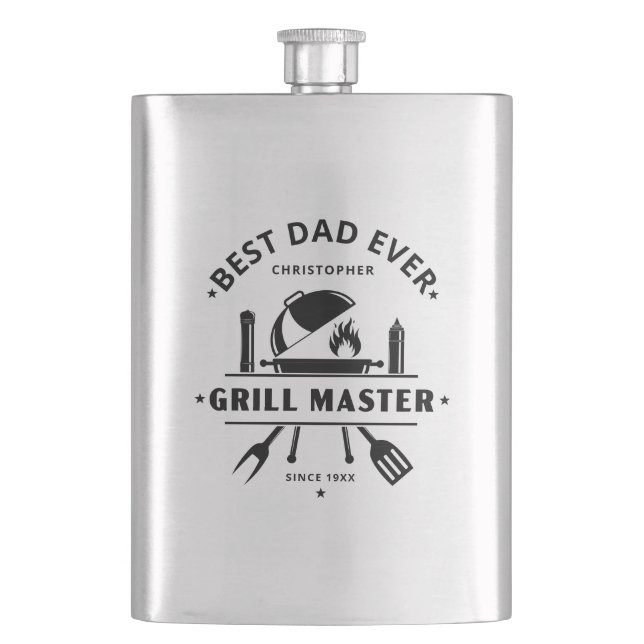 Modern Best Dad Ever Grill Master Personalized  Flask (Front)