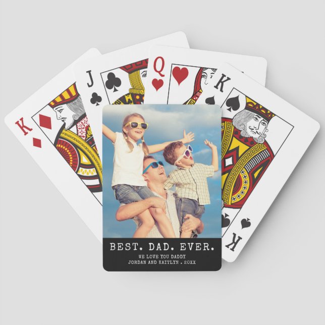 Modern BEST DAD EVER One Photo Personalized Poker Cards (Back)