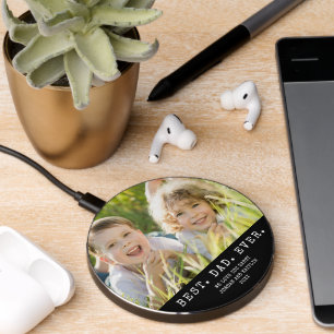 Modern BEST DAD EVER One Photo Personalized Wireless Charger