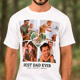 Modern Best Dad Ever Personalized 5 Photo Collage T-Shirt