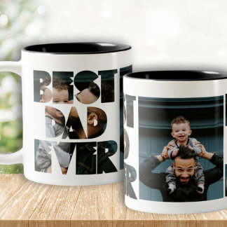 Modern Best Dad Ever Photo Calligraphy Two-Tone Coffee Mug