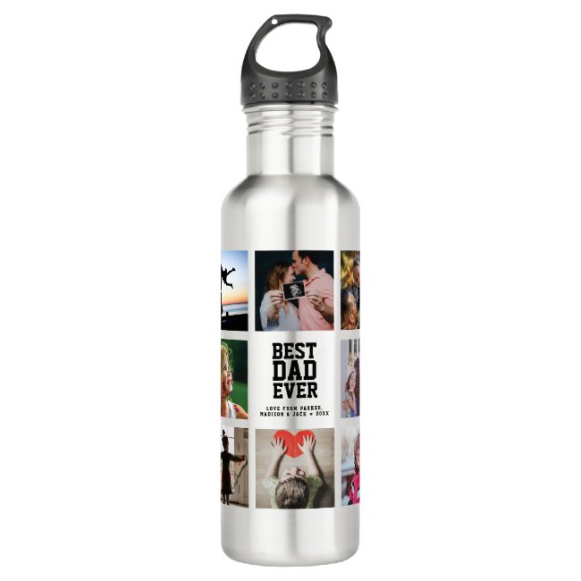 Modern BEST DAD EVER Photo Collage Cool Stainless Steel Water Bottle